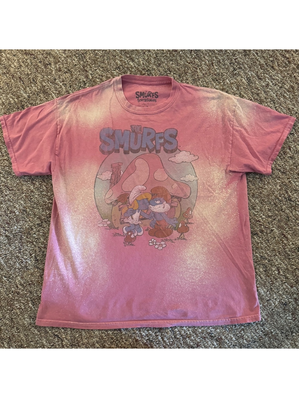 The Smurfs Short Sleeve Graphic T-Shirt Pink Size Large/Extra Large L/XL